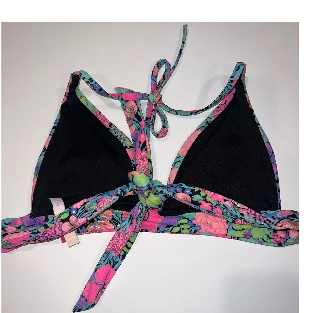 Victoria's Secret Bikini Top Womens M Multicolor Floral Halter Sequin